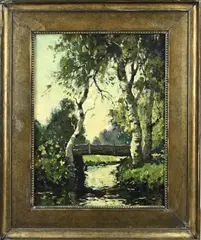 H. Endlich, Beek met berkenbomen, Olieverf op linnen
