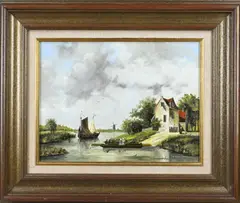 E. van Berkel, Hollands riviergezicht, Olieverf op linnen