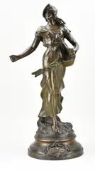 Antiek Frans beeld, Vrouw, Brons kleurig