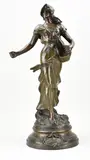 Antiek Frans beeld, Vrouw, Brons kleurig