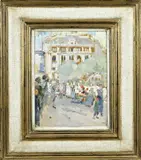 Henri Christian Pieck, Stadsgezicht met figuren, Olieverf op paneel