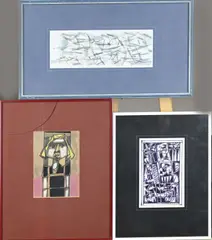 Drie werken van Eef de Weerd, Kubistisch/Portret/Modern, 1x Moderne tekening, kubistisch