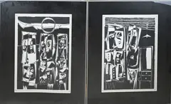 Twee grote werken van Eef de Weerd, Abstract/figuratief, Zwarte inkt op papier
