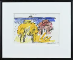 Jan Sierhuis, Twee figuren aan het strand, Gemengde techniek op papier