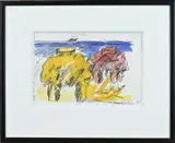 Jan Sierhuis, Twee figuren aan het strand, Gemengde techniek op papier