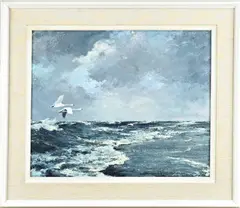 Jo Schrijnder, Twee zwanen boven zee, Olieverf op linnen