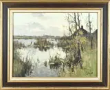 Adrianus Zwart, Avondstemming Giethoorn, Olieverf op linnen