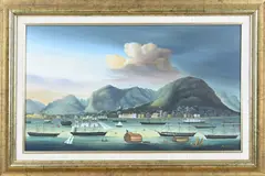 Fu Ming Ye, Havengezicht op Hong Kong, Olieverf op linnen