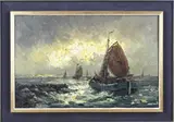 Peter Brouwer, Vissersboten op volle zee, Olieverf op linnen