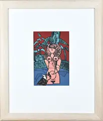 Guillaume van Beverloo Corneille, '82, Naakte dame met kat en duif, Litho op papier