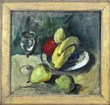 Betsy Dom, Fruitstilleven met wijnglas, Olieverf op linnen