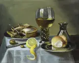Roemer met brood en citroen by C. Cornelisz, Olieverf op paneel, sold Apr 2023