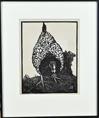Jan Mankes, Kip op stro, Lithografie van een houtsnede uit boek
