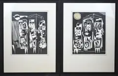 Twee werken van Eef de Weerd, Abstract/figuratief, Zwarte inkt op papier