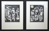 Twee werken van Eef de Weerd, Abstract/figuratief, Zwarte inkt op papier