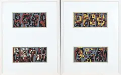 Twee dubbele werken van Eef de Weerd, Figuratief, Kleurrijke abstracte figuratieve voorstellingen op papier