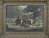 Boerenschuur met kippen by P.G.F. van Herwaarden, Olieverf op linnen, sold Apr 2023