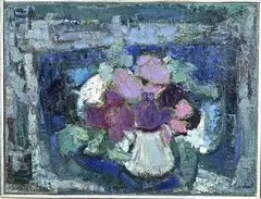 Len Landzaat, Vaas met bloemen, Olieverf op linnen