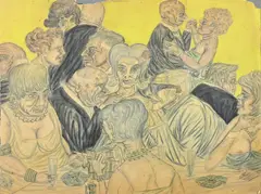 Duitse epressionist, Figuren in bar, Gemengde techniek op papier