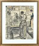 Lithografie Jan Toorop, Man duwt pakketten op wagen, Lithografie Jan Toorop