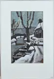 Henk Lassche, Winter in Giethoorn, Gouache op papier