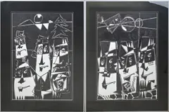 Twee grote werken van Eef de Weerd, Abstract figuratief, Zwarte inkt op papier