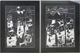 Twee grote werken van Eef de Weerd, Abstract figuratief, Zwarte inkt op papier