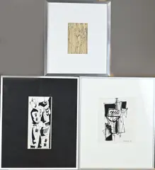 Drie werken van Eef de Weerd, Abstract + Abstract figuratief, Inkt op papier