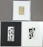 Drie werken van Eef de Weerd, Abstract + Abstract figuratief, Inkt op papier