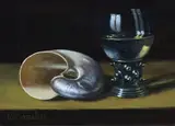 Nautilus-schelp met Roemer by C. Cornelisz, Olieverf op paneel, sold Apr 2023