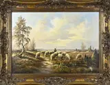 Onduid. gesig., Landschap met schapen, Olieverf op linnen