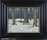 Monogram C.S., Bosgezicht met sneeuw, Olieverf op paneel
