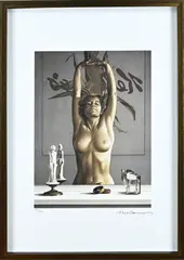 Litho & offset Mel Ramos, Vrouwelijk naakt voor spiegel, Litho/offset Mel Ramos