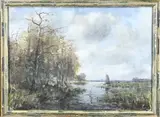 Jan Kiewiet, Poldergezicht met koeien, Pastel op papier