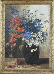 P. Febernee, Vaas met bloemen, Olieverf op paneel