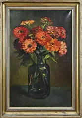 H. Endlich, Glazen vaas met bloemen, Olieverf op linnen