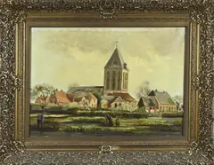 Jaap van Kregten, Twents dorpsgezicht, Olieverf op linnen