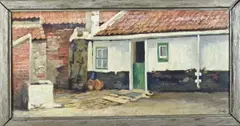 A. v.d. Zee, Boeren achterhuis, Olieverf op linnen