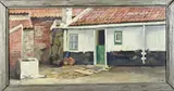 A. v.d. Zee, Boeren achterhuis, Olieverf op linnen