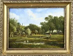 Markus Heusman, Landschap met figuren, Olieverf op paneel