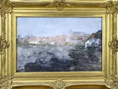 Jan Voerman, Zonnig dorpsgezicht, Aquarel op papier