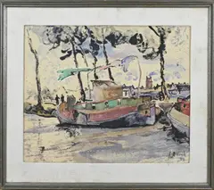 Jan Altink, Havengezicht, Aquarel op papier