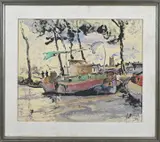 Jan Altink, Havengezicht, Aquarel op papier