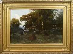 Otto Weber, Landschap met herder en vee, Olieverf op linnen