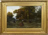 Otto Weber, Landschap met herder en vee, Olieverf op linnen