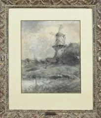 Landschap met molen by J.H. Weissenbruch, Aquarel op papier, sold Jan 2023