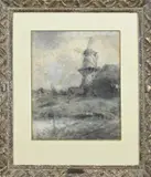 J.H. Weissenbruch, Landschap met molen, Aquarel op papier