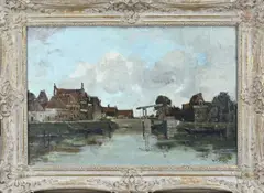W.A. Knip, Hollands havengezicht met ophaalbrug, Olieverf op linnen