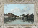 W.A. Knip, Hollands havengezicht met ophaalbrug, Olieverf op linnen