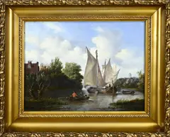 L.J. Kleijn, Hollands riviergezicht, Olieverf op paneel